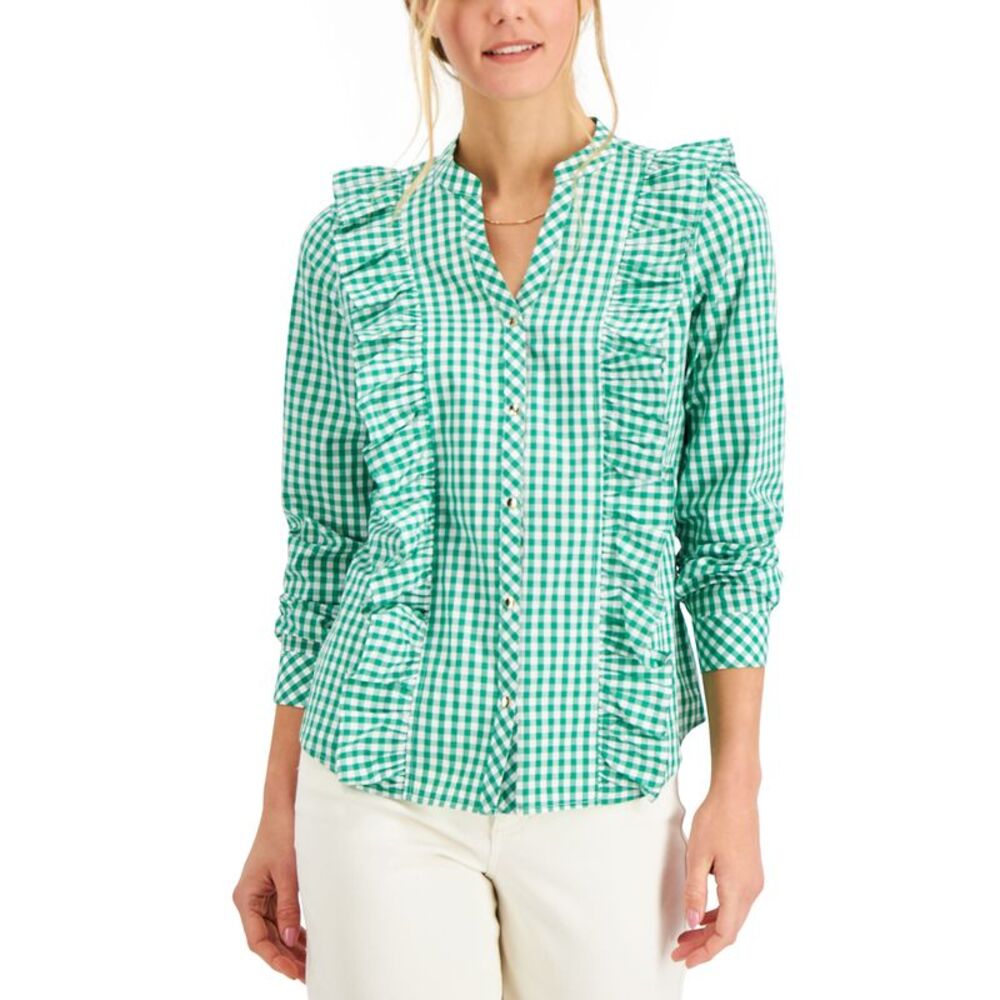 Charter Club Woven Long Sleeve Ruffled Top